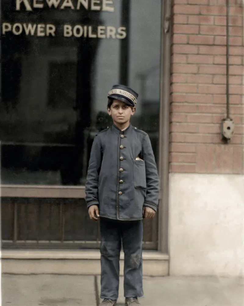 After – Messenger boy, St. Louis, 1910 (Lewis Hine) · public domain (Library of Congress)