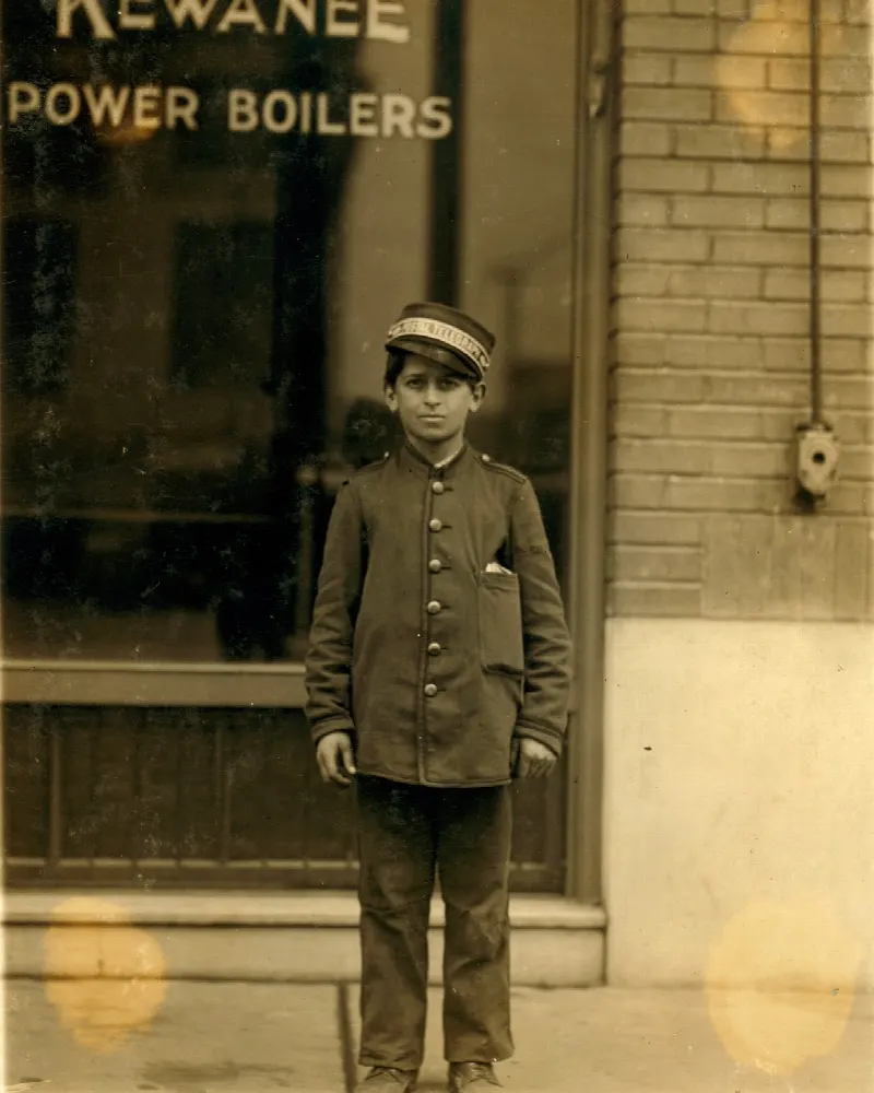 Before – Messenger boy, St. Louis, 1910 (Lewis Hine) · public domain (Library of Congress)
